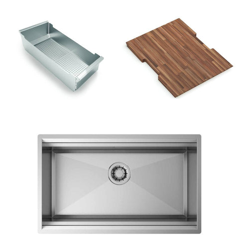 Artinox Layer SBR 74 workstation sink with large strainer and timber chopping board - SBR74PK