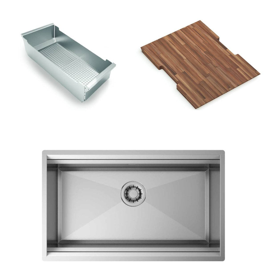 Artinox Layer SBR 74 workstation sink with large strainer and timber chopping board - SBR74PK
