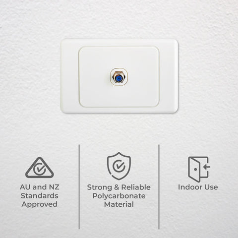 DETA F-Connector Outlet - White Polycarbonate Nickel Plated TV Antenna Wall Plate