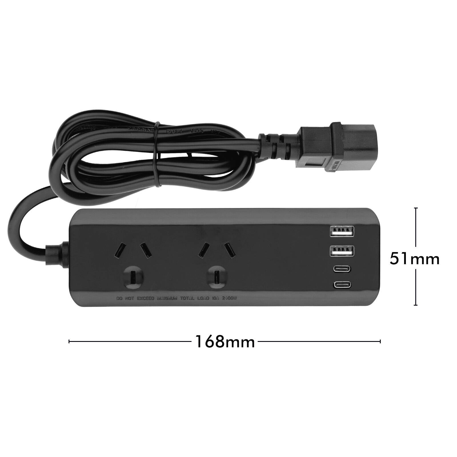 Arlec Travel Adaptor Kit Powerboard 2 Outlet with PD30W USB-C Charging Black PB2UTC-B