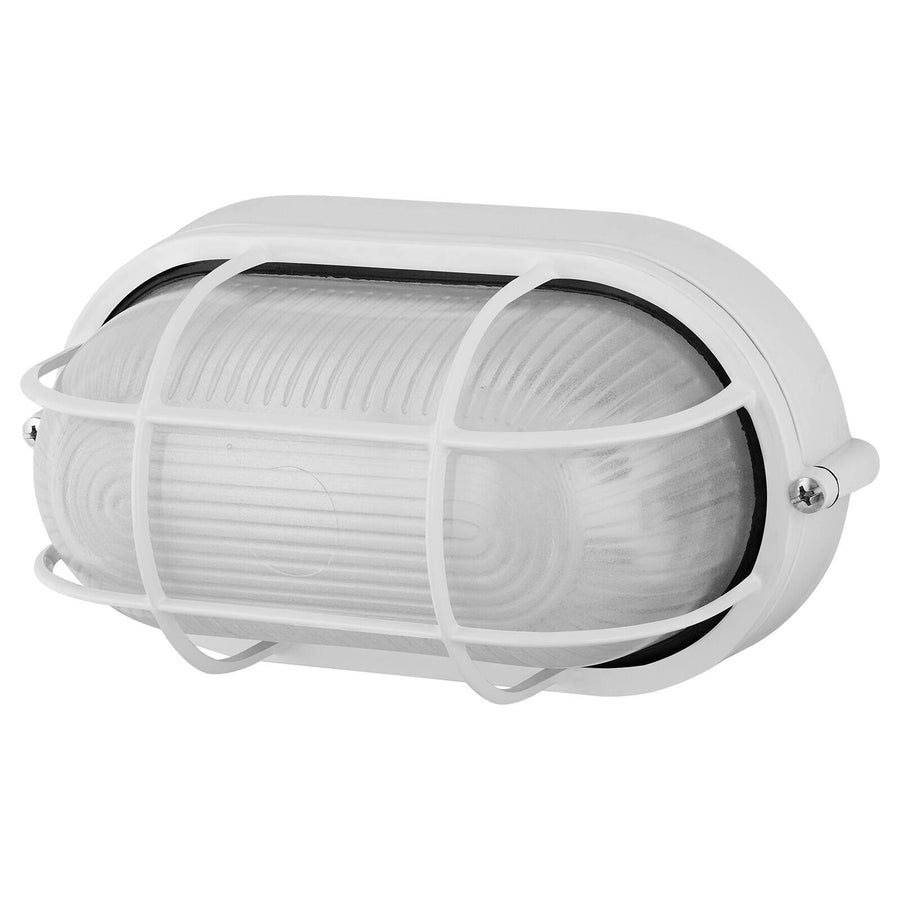 Arlec White Oval Caged Bunker Light 60W E27 Weather Resistant ABL110WH