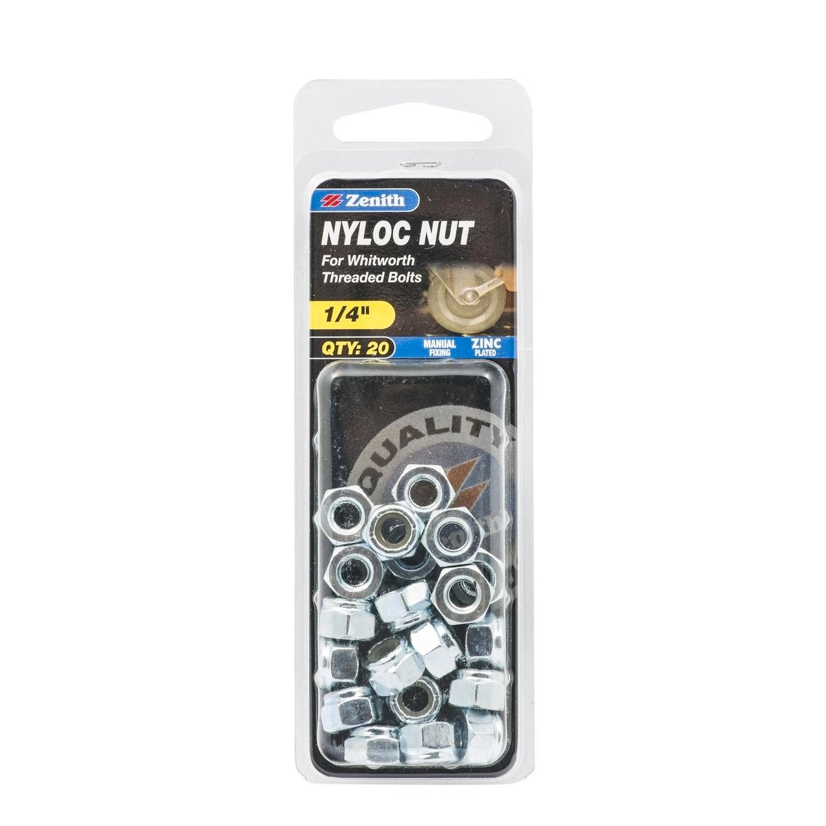 Zenith Nyloc Nuts 1/4 Inch Zinc Plated 20 Pack For Vibration Resistance - SuperSaverAU - view 1