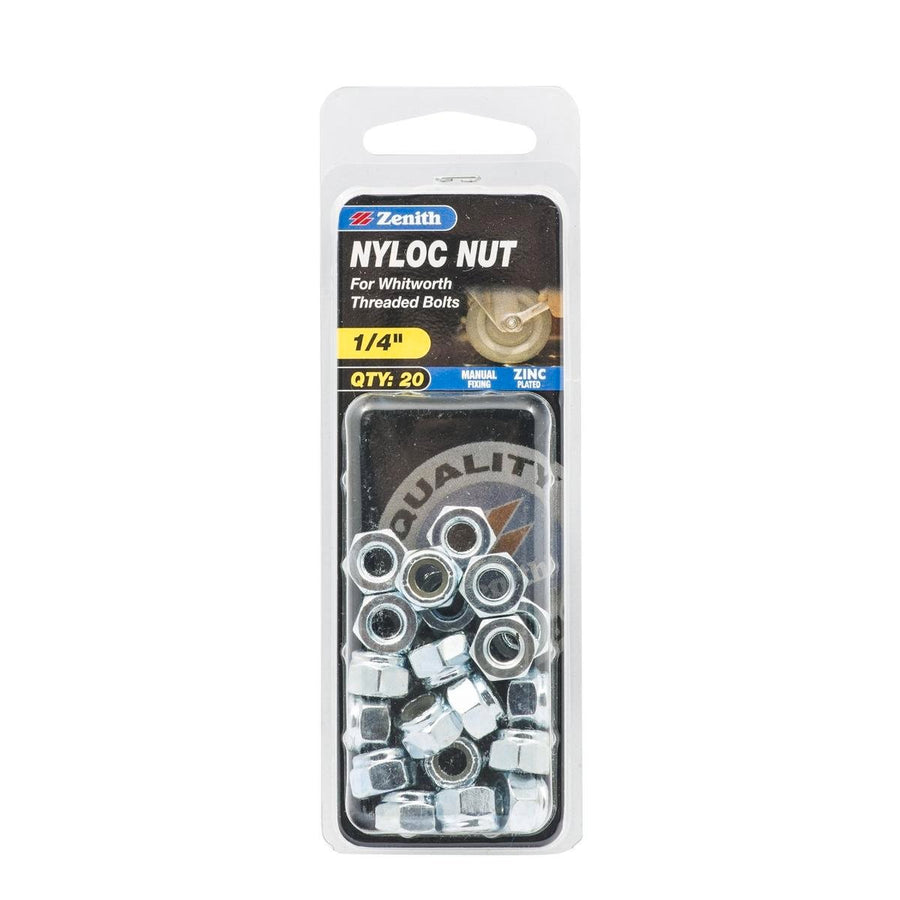 Zenith Nyloc Nuts 1/4 Inch Zinc Plated 20 Pack For Vibration Resistance - SuperSaverAU - view 1