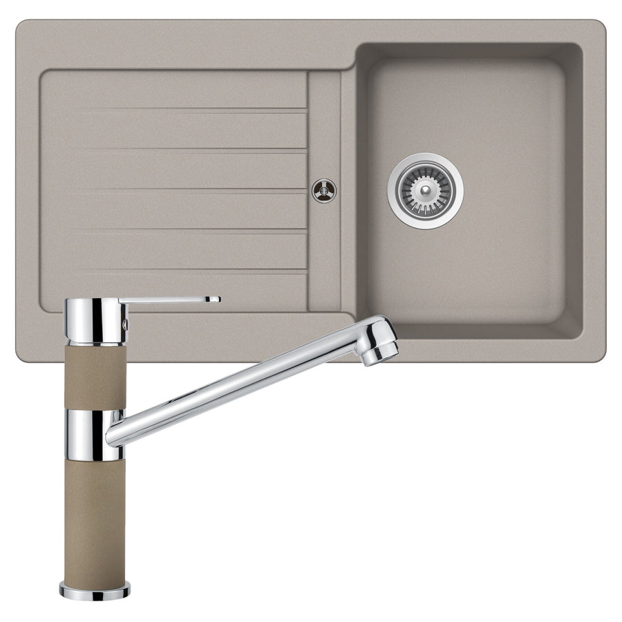 Abey topmount single bowl sink and tap pack with left hand drainer - Concrete - 4 star mixer - TD100TC