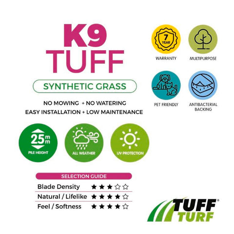Tuff Turf K9 1m x 4m 25mm Pile PE Synthetic Turf Pre-Packed Roll