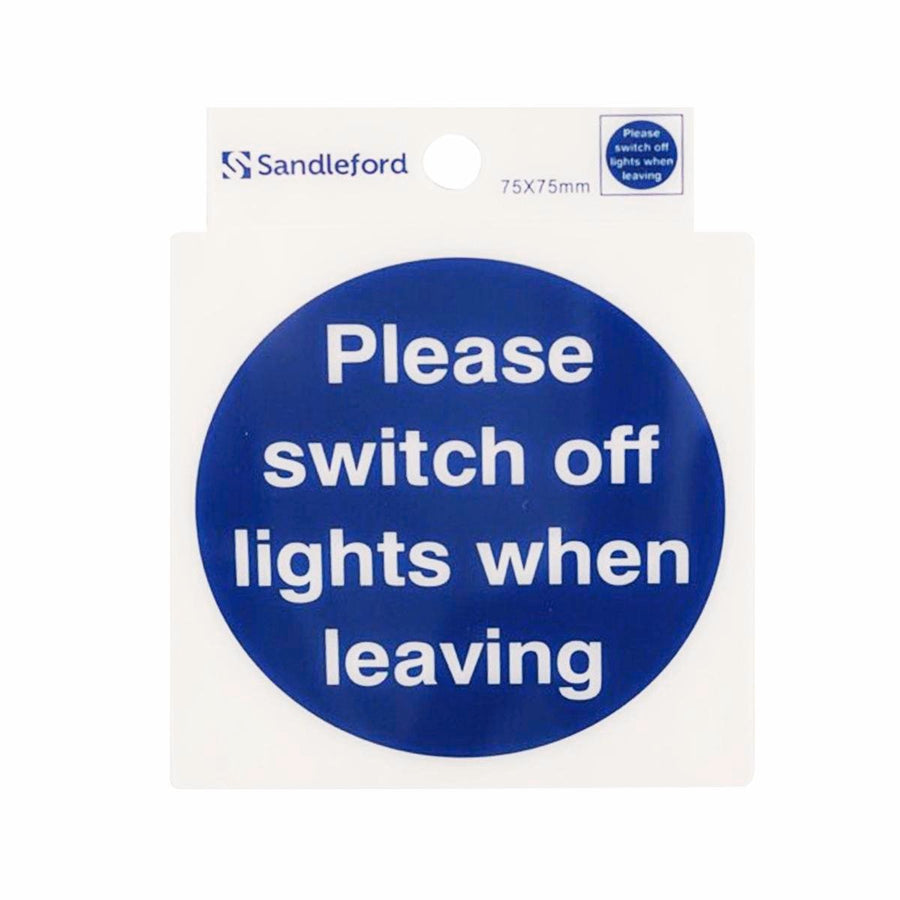 Sandleford Please Switch Off Lights Self Adhesive Sign - 75x75mm - White/Blue - SuperSaverAU - view 1