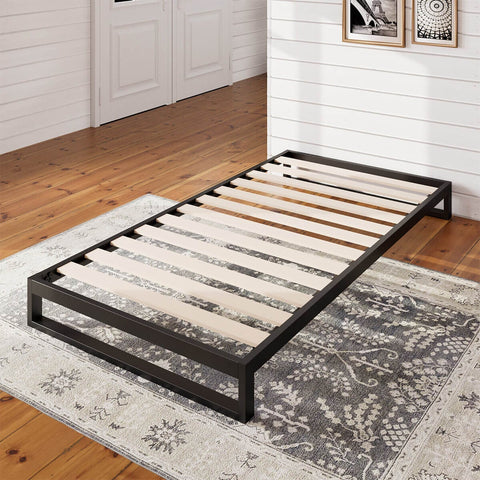 Zinus Single 18cm Low Metal Bed Frame - Black, Steel Frame with Wood Slats - AU-SSBF-7S