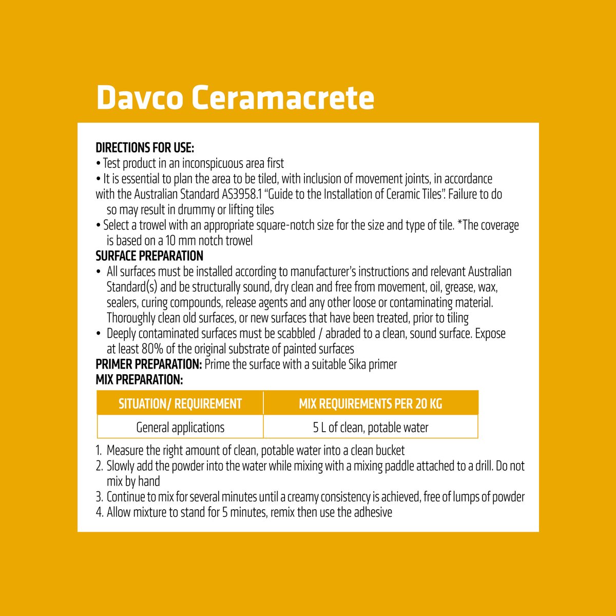 Davco Ceramacrete Cement Base Tile Adhesive 5kg - Grey - 240mm x 280mm x 110mm - SuperSaverAU - view 3