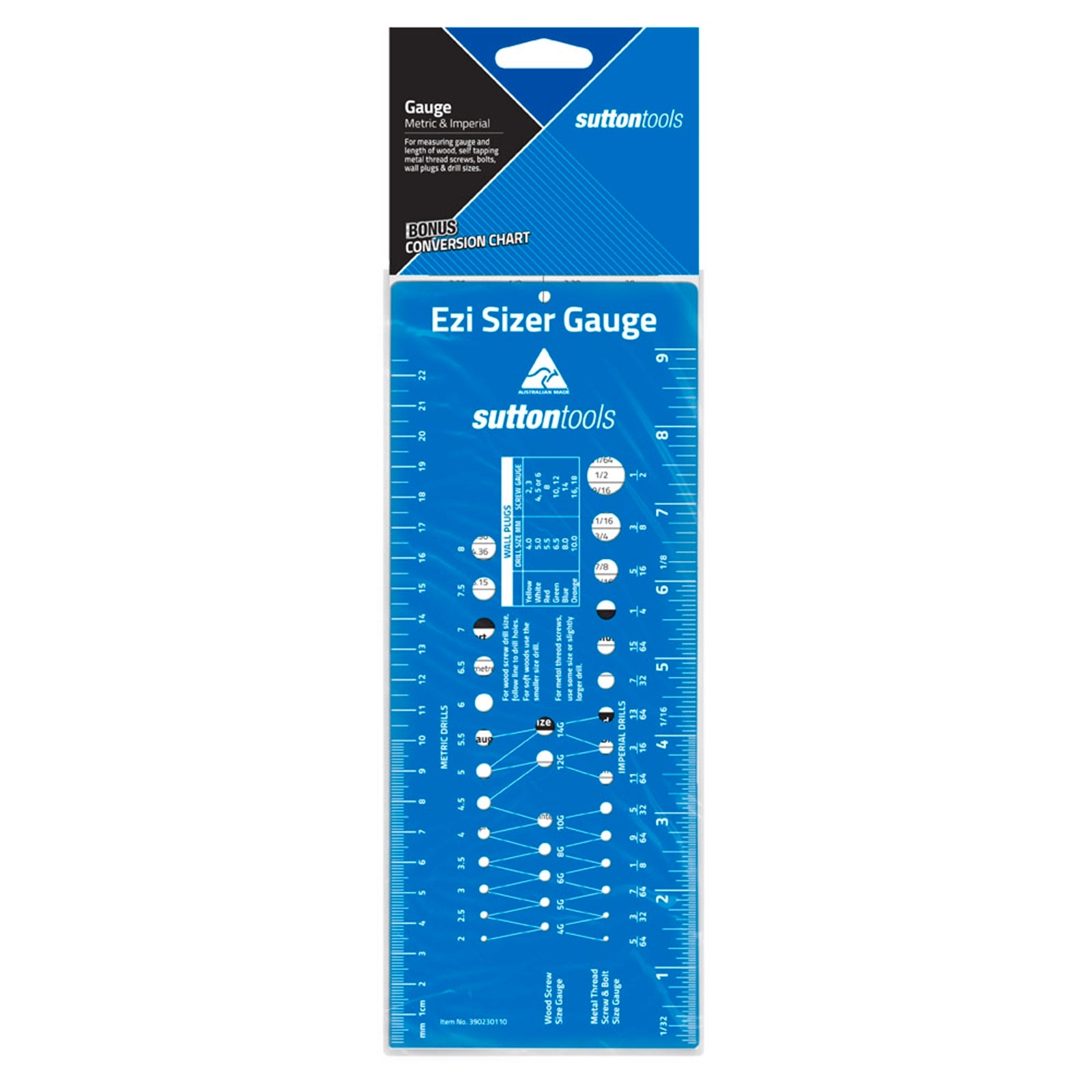 Sutton Tools Ezi Sizer Gauge - Screw, Bolt & Drill Size Measuring Tool
