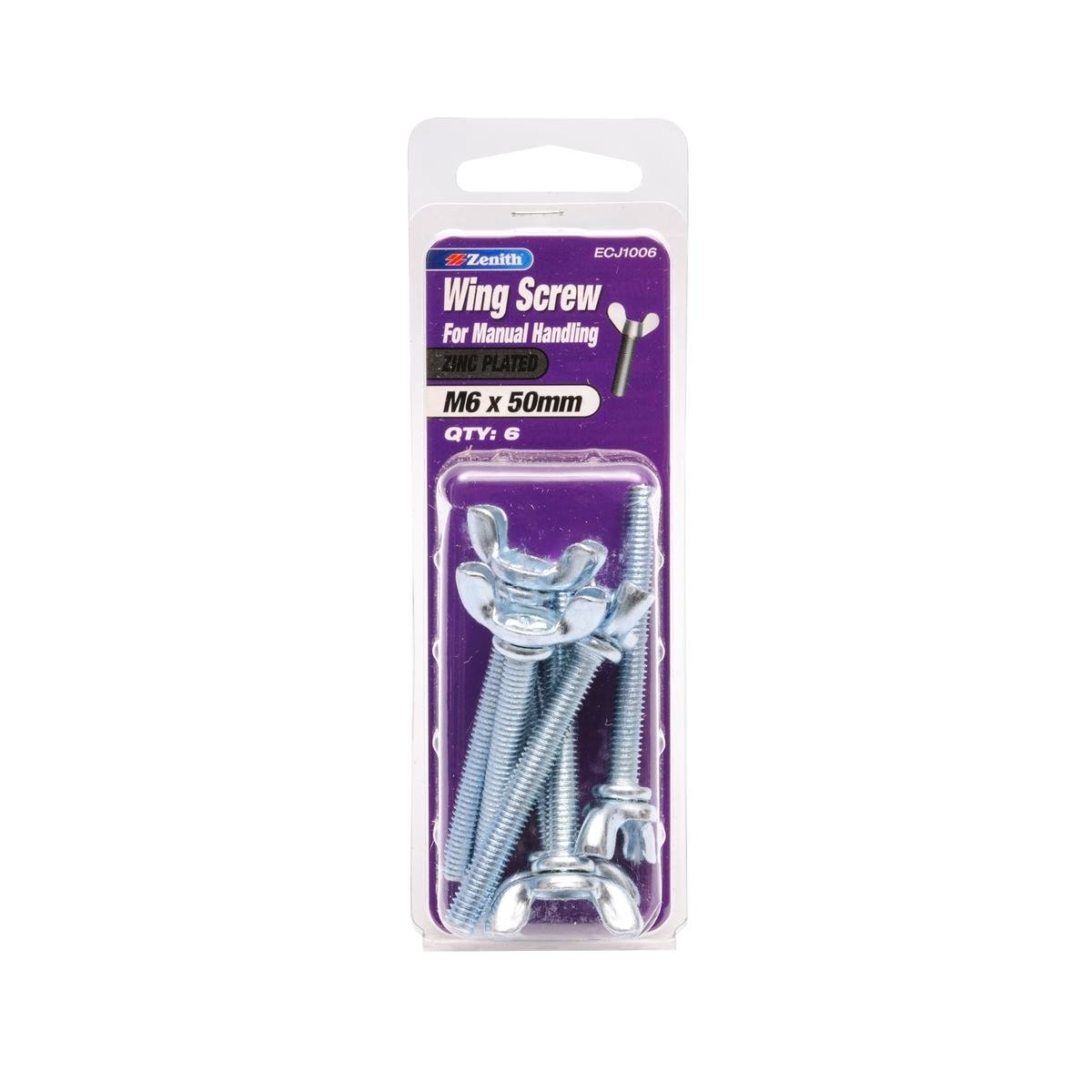 Zenith M6 Zinc Plated Wing Screw 50mm - 6 Pack - Silver - SuperSaverAU - view 1