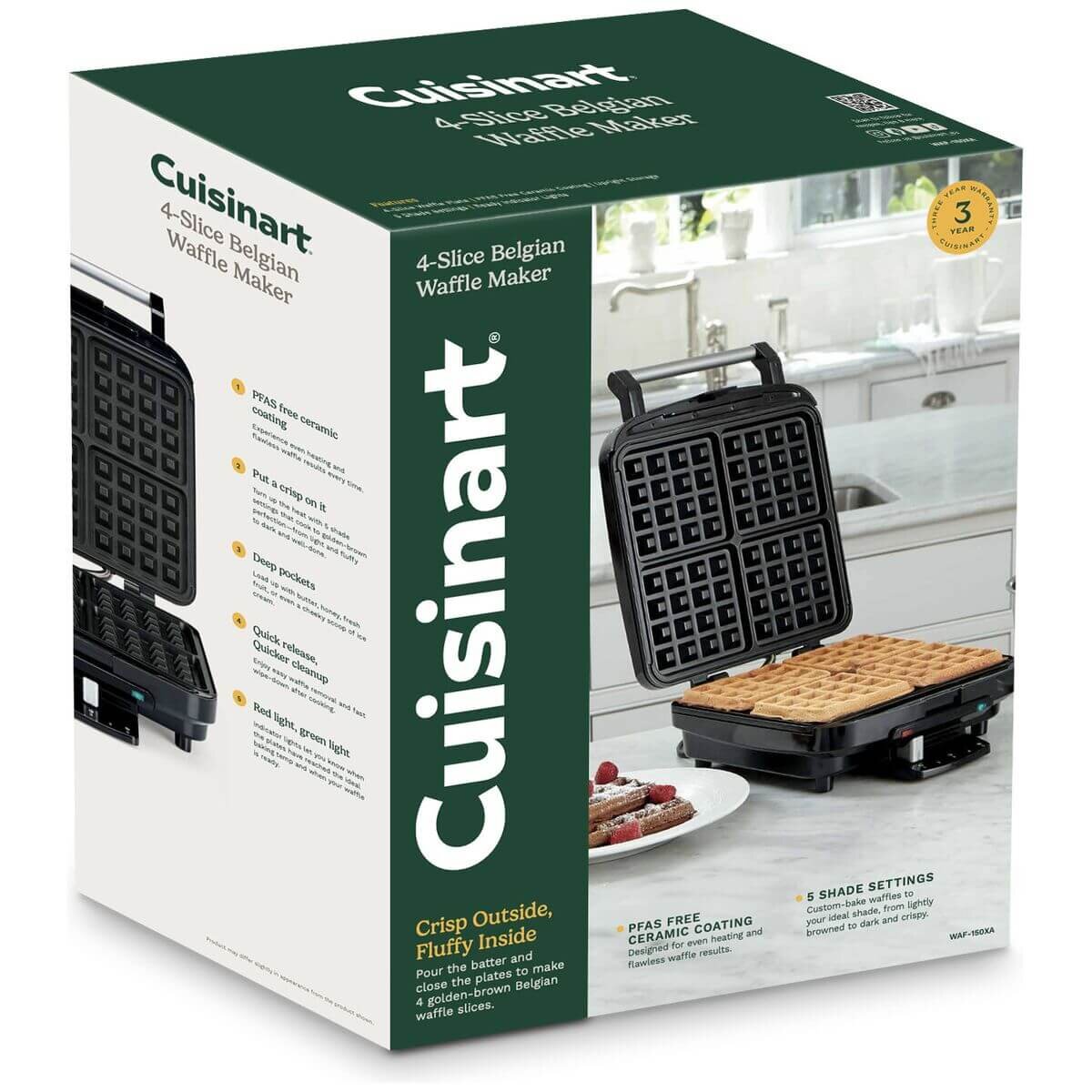 Cuisinart 4-Slice Belgian Waffle Maker - Black - Non-Stick Plates - Five Browning Settings - WAF-150XA