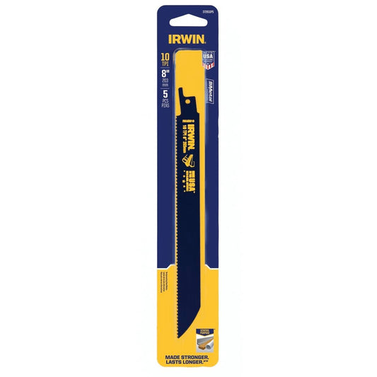 Irwin Bi Metal Reciprocating Saw Blade 5 Pack - 8" 10tpi - Black