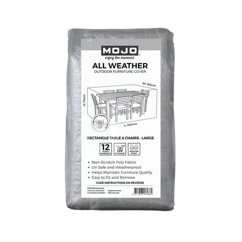 Mojo Large All Weather Rectangle Table & Chairs Outdoor Furniture Cover, Polypropylene, Weather & UV Resistant