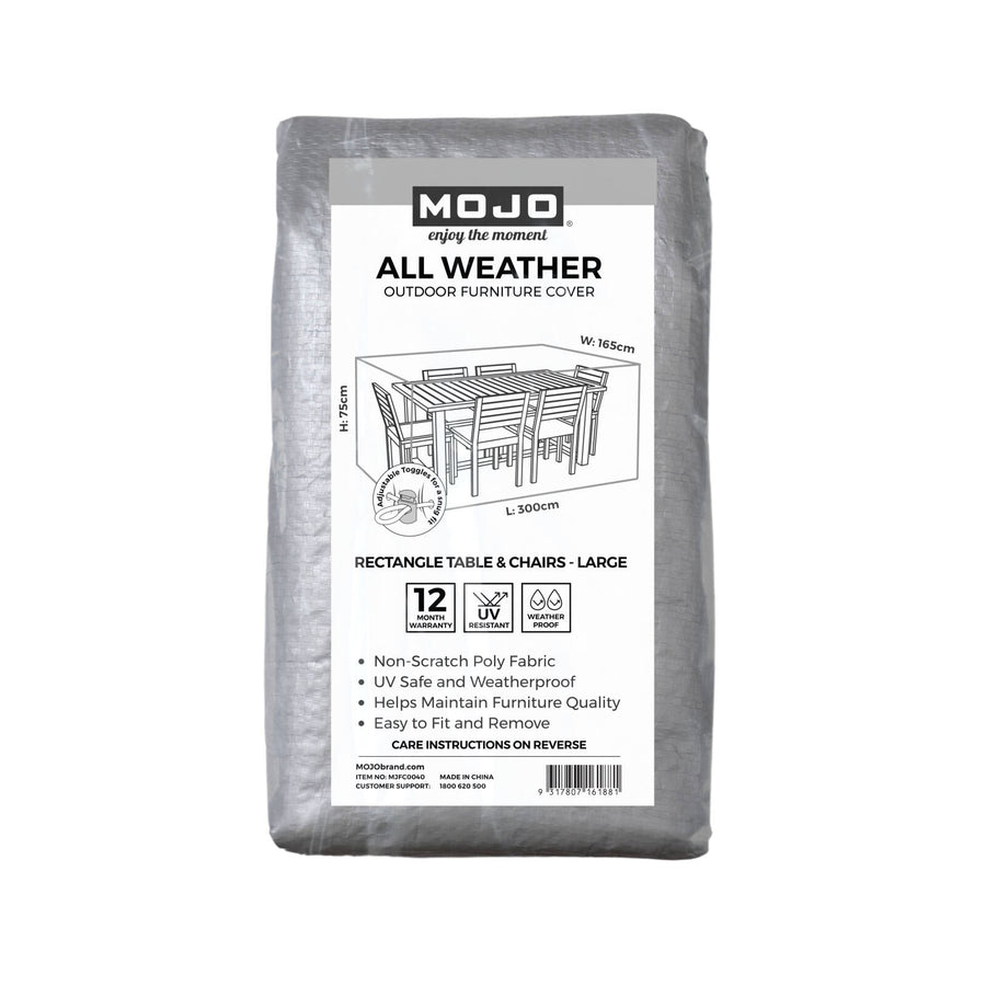 Mojo Large All Weather Rectangle Table & Chairs Outdoor Furniture Cover, Polypropylene, Weather & UV Resistant