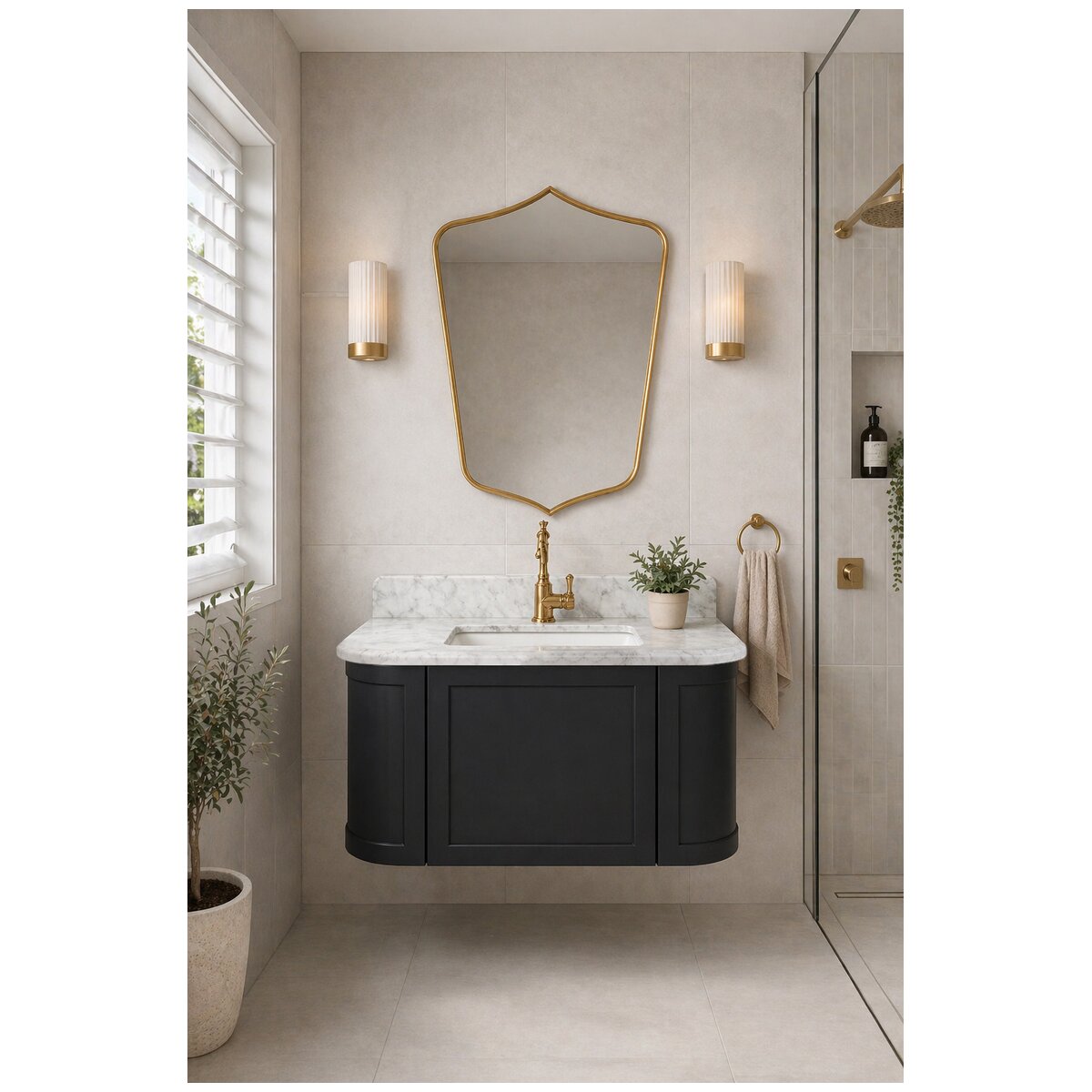 Turner Hastings Evara 90cm wall hung vanity - marble top, Volcanic Ash, 3 tapholes - EV951-VA-3TH