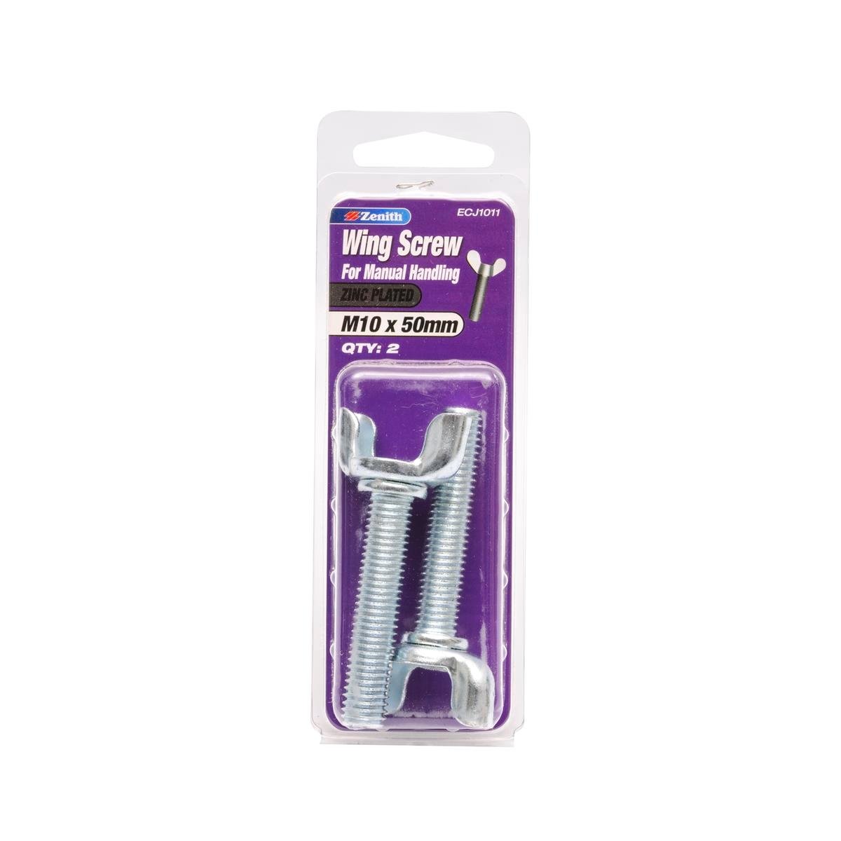 Zenith M10 x 50mm Zinc Plated Wing Screws – 2 Pack
