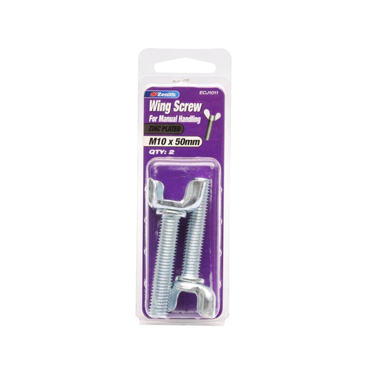 Zenith M10 x 50mm Zinc Plated Wing Screws – 2 Pack