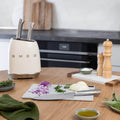 Smeg 50s Retro Style 6 Piece Knife Block Set - Cream with Acacia Wood Top - KBSF02CR