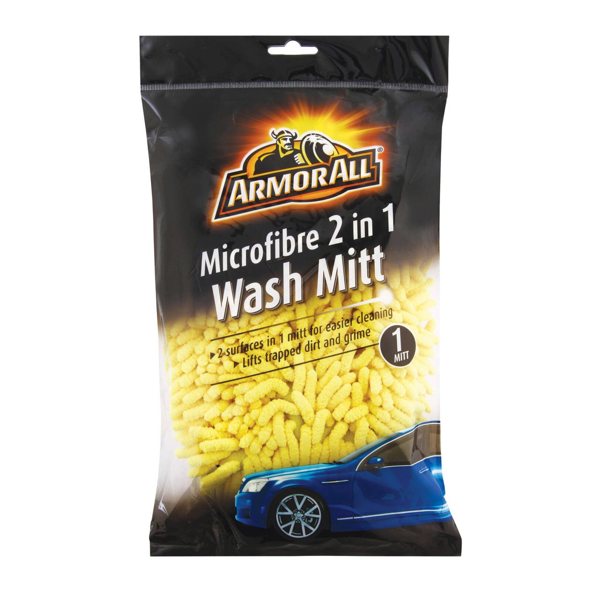 Armor All 2 in 1 Microfibre Wash Mitt - 250mm x 200mm - Blue - Dual-Sided - SuperSaverAU - view 1