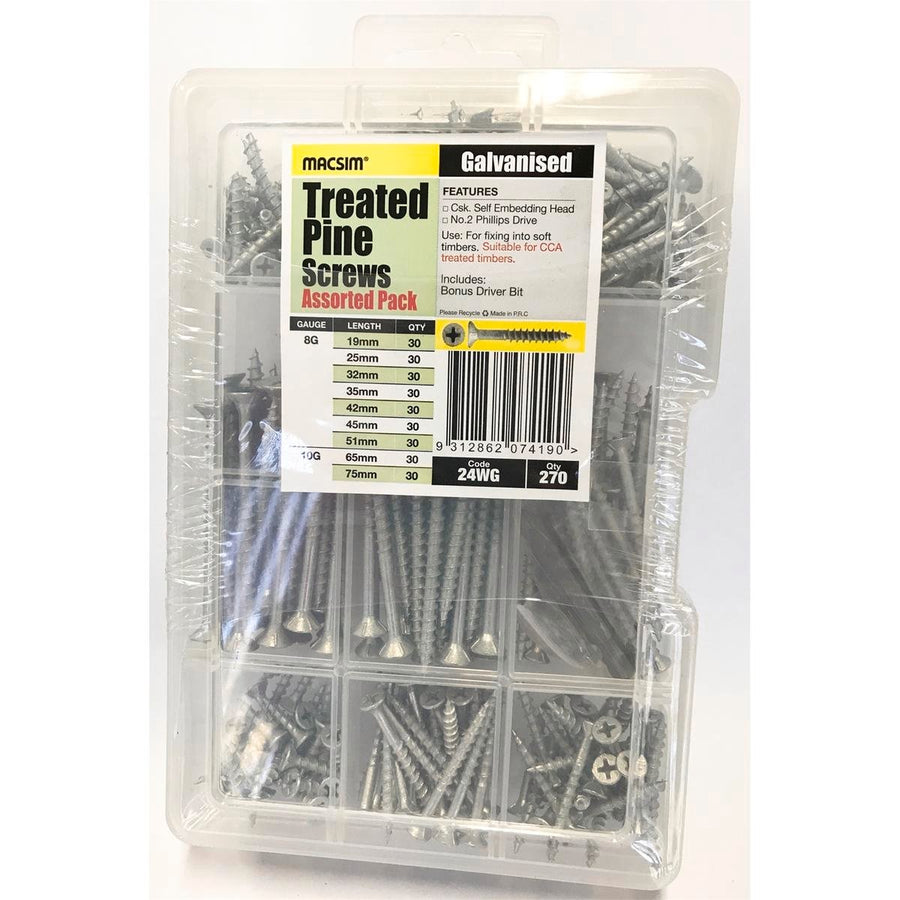 Macsim Treated Pine Screw Pack 270 Piece Galvanised Steel Handy Pack - SuperSaverAU - view 1