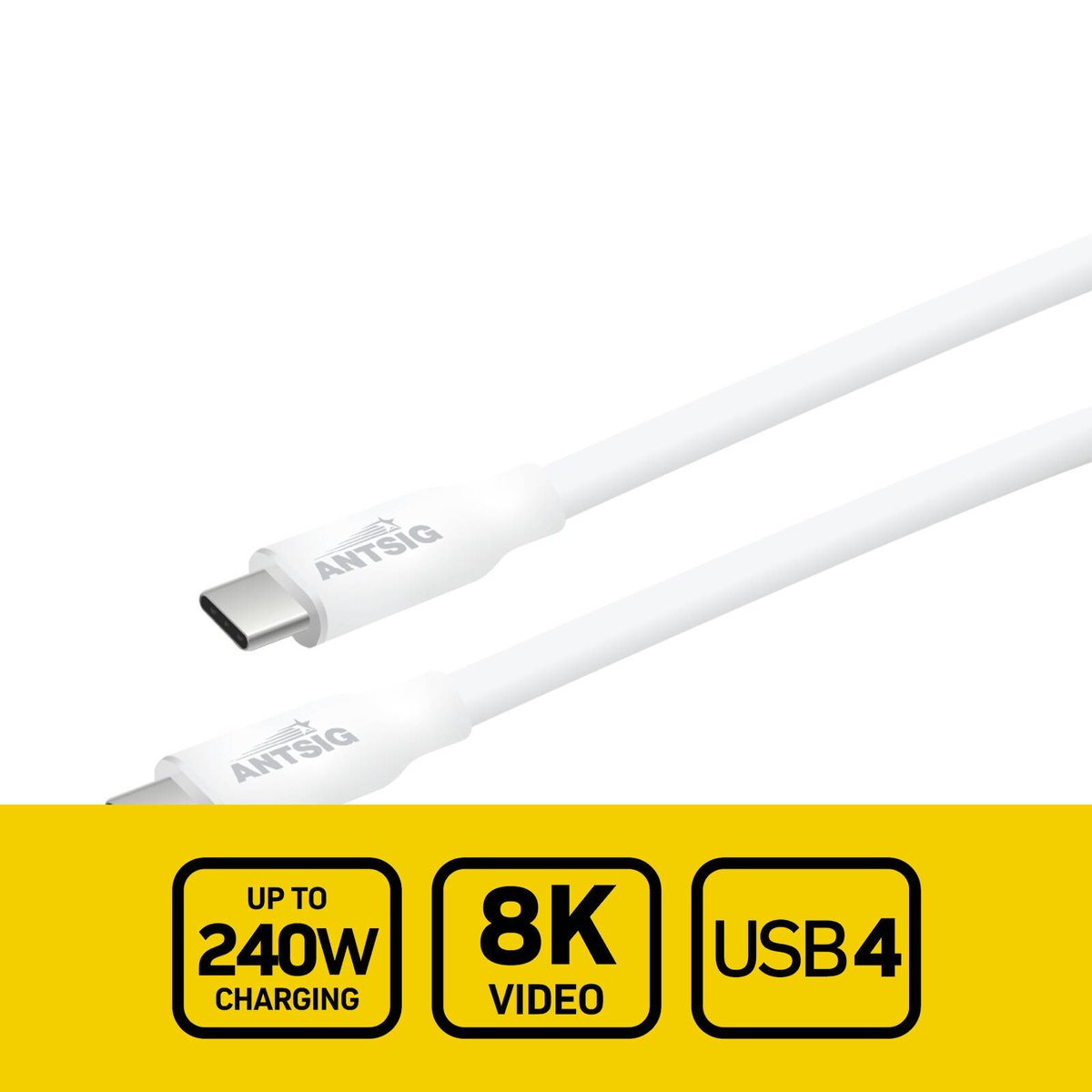 Antsig 1m 240W USB C to USB C Cable - Fast Charging - 40Gbps Data Transfer - White - SuperSaverAU - view 2
