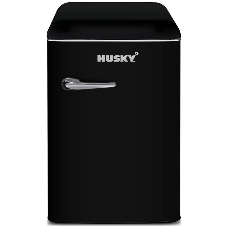 Husky 118L retro style bar fridge - black, 12L freezer compartment, adjustable shelves - HUSRET135BKHU