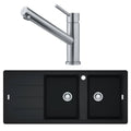 Franke Basis double bowl topmount sink with left hand drainer and Orbit tap - Onyx - BFG621LTA9200ON