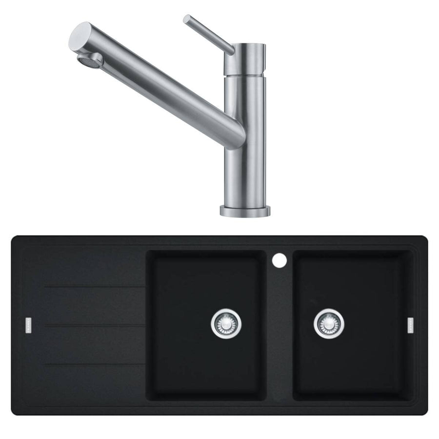 Franke Basis double bowl topmount sink with left hand drainer and Orbit tap - Onyx - BFG621LTA9200ON