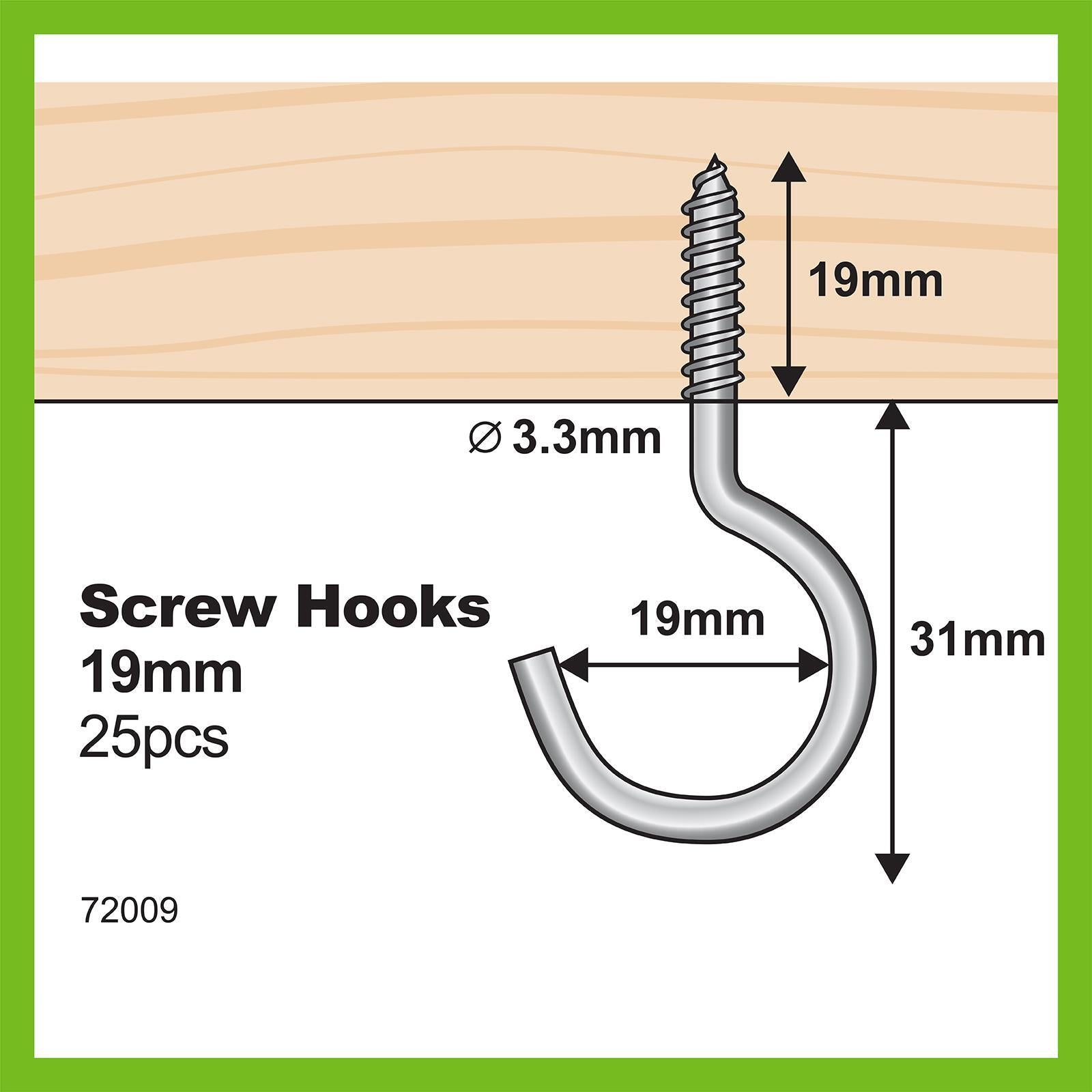 Everhang 19 x 3.3mm Zinc Plated Steel Round Hook 25 Pack