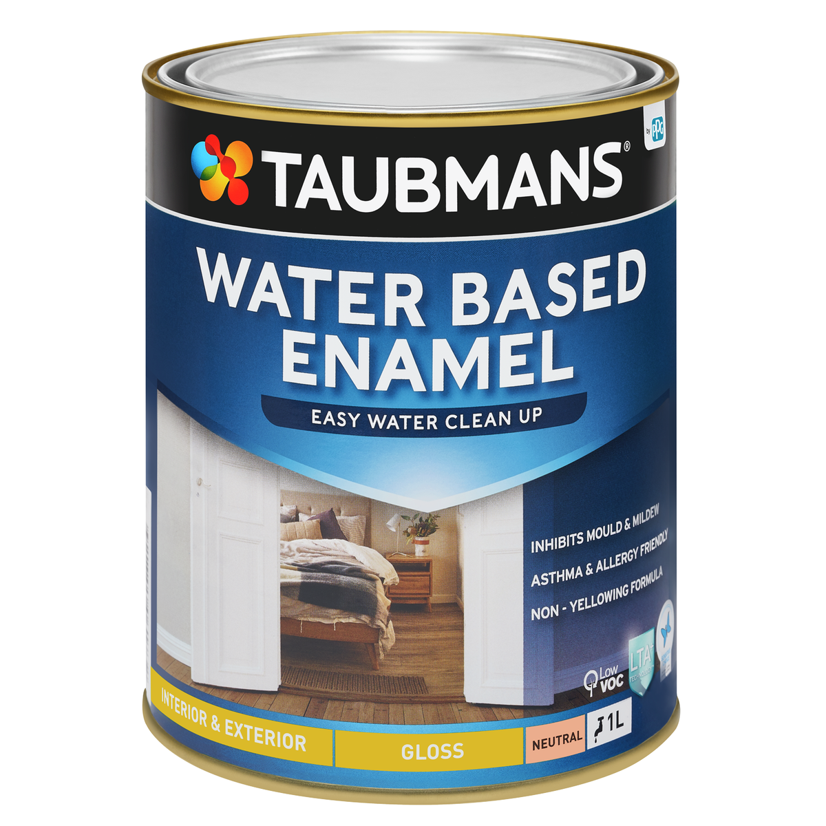 Taubmans 1L Neutral Gloss Water Based Enamel Paint - Low VOC - Durable Finish - SuperSaverAU - view 1