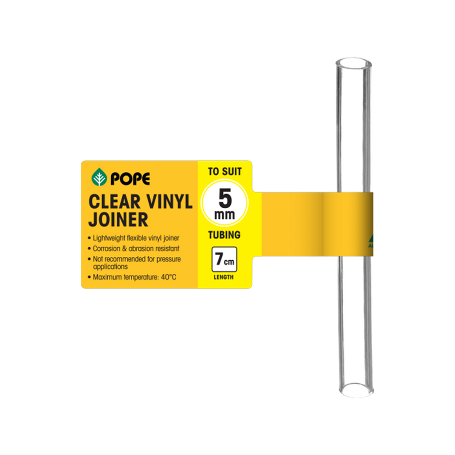 Pope Clear Vinyl Tubing Joiner - 5mm x 7cm - Lightweight - Flexible - Clear - SuperSaverAU - view 1