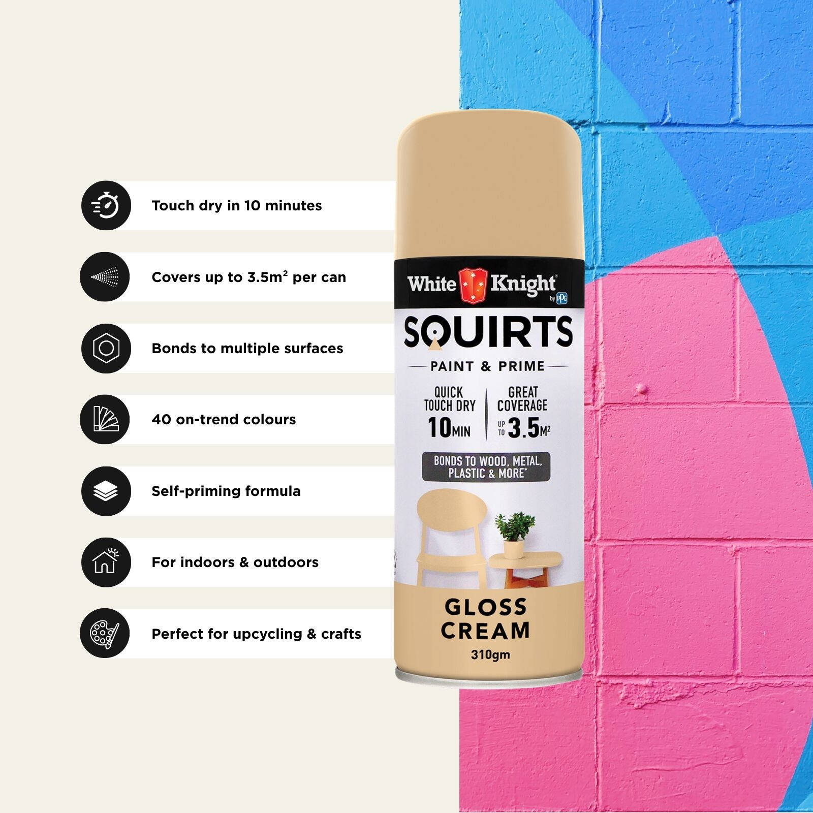White Knight Squirts 310g Cream Gloss Spray Paint - UV Resistant