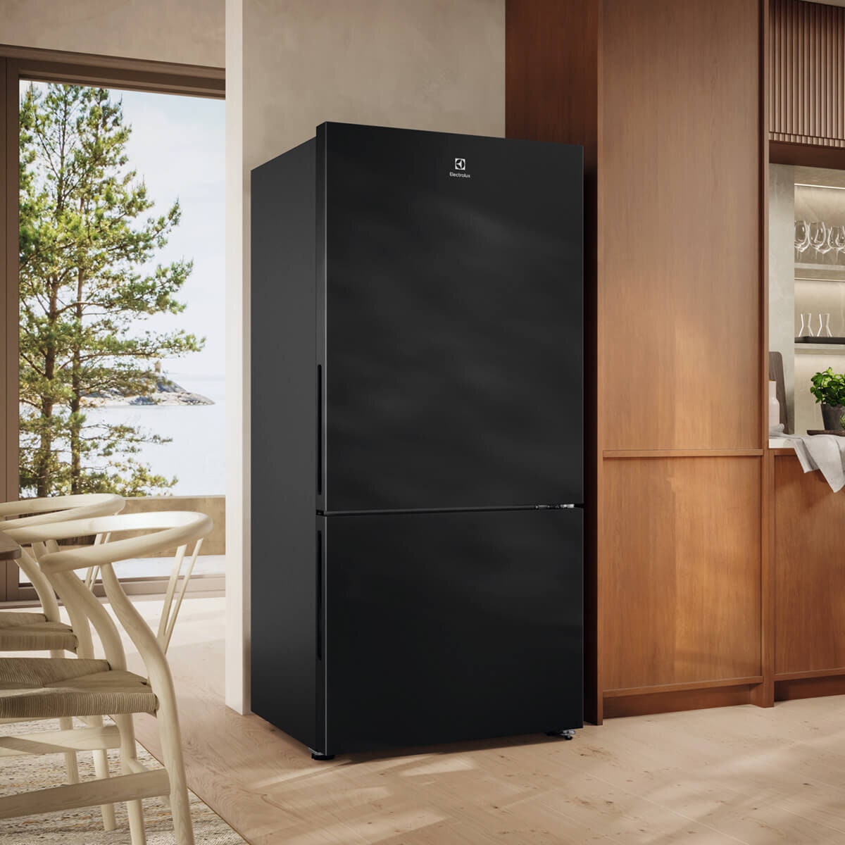 Electrolux 496L bottom mount fridge - matt charcoal black, AI CoolAssist, Cooling360 - EBE5002BE-X