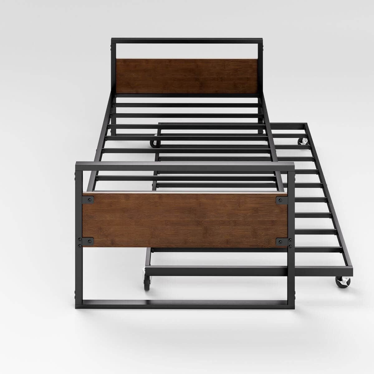 Zinus Ironline Single trundle bed frame set - black steel, daybed with hidden trundle - AU-IRDBS-39