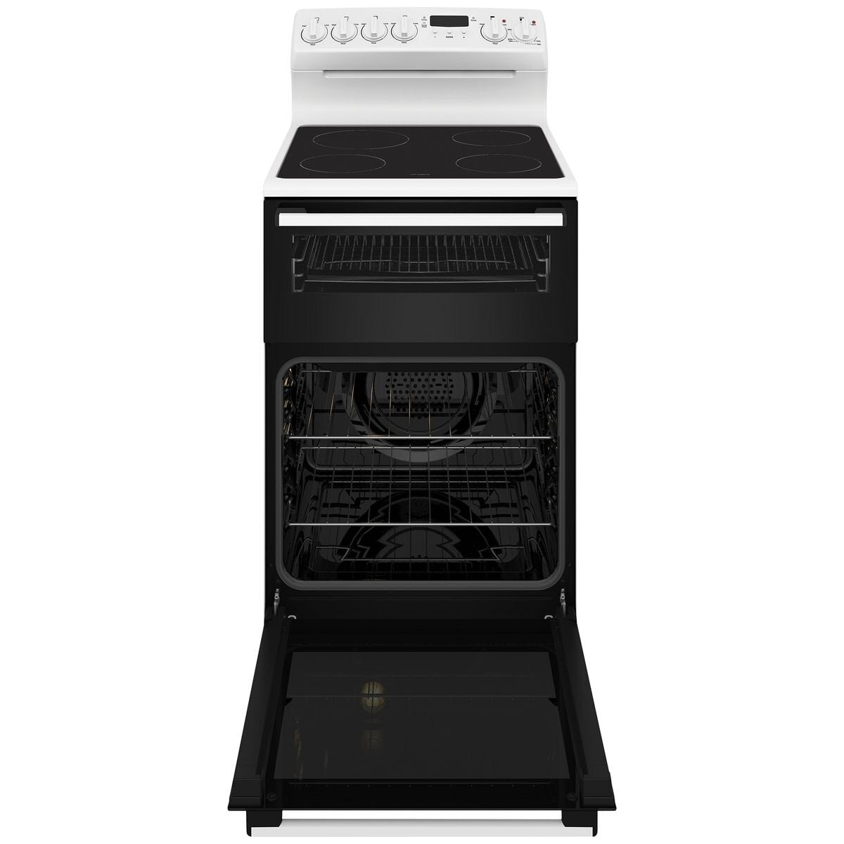 Westinghouse 54cm Electric Freestanding Oven - 80L Fan Forced, Ceramic Cooktop, Separate Grill - WLE543WCB