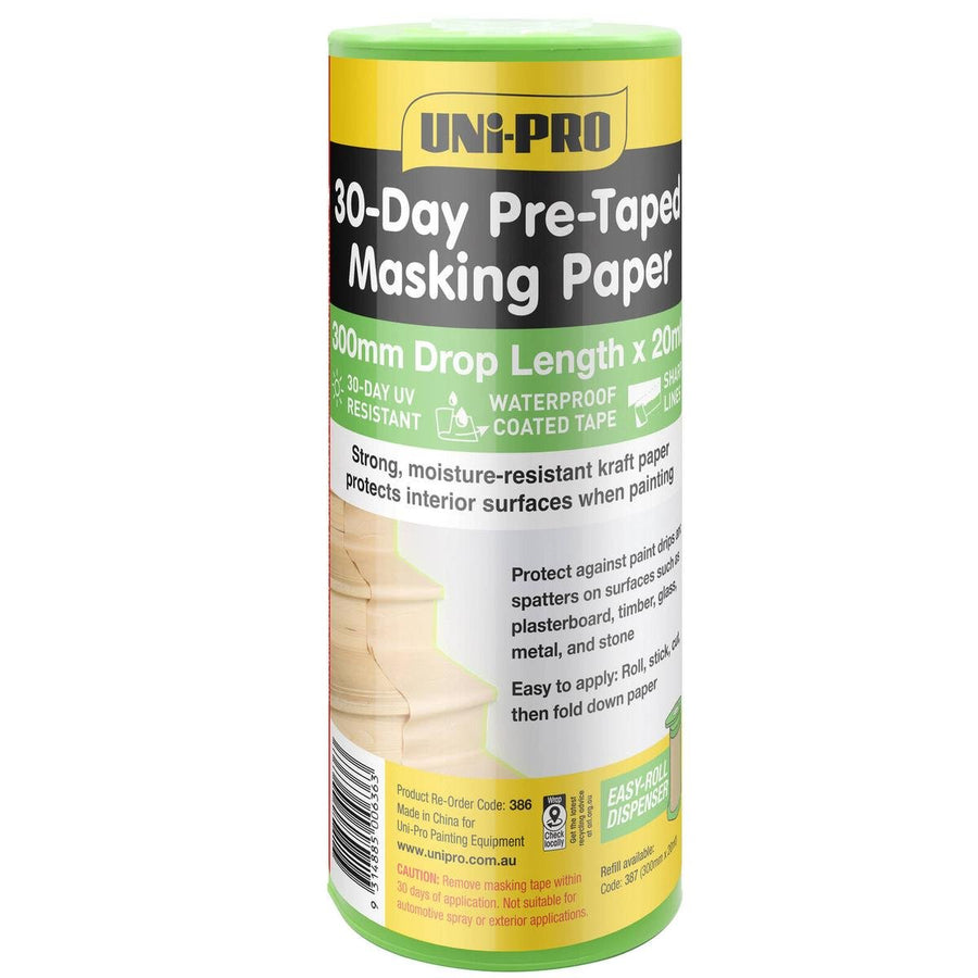 Uni Pro Pre Taped Masking Paper Dispenser 300mm x 20mt - Moisture Resistant - SuperSaverAU - view 1