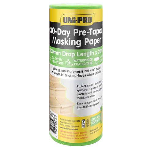 UNi-PRO 300mm x 20m 30-Day Pre-Taped Masking Paper Dispenser