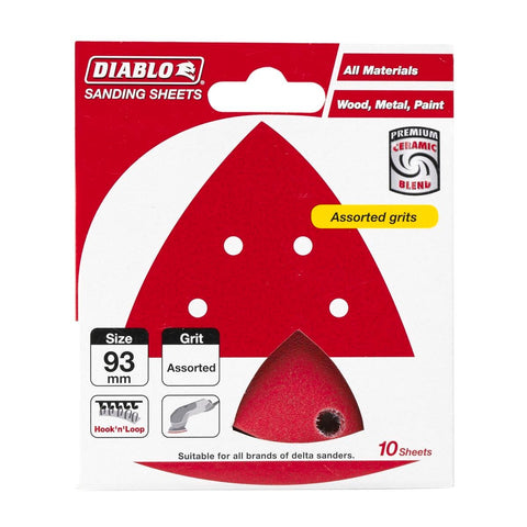 Diablo Detail Sander Sheets - 93mm x 93mm - Assorted Grit - 10 Pack - Red - SuperSaverAU - view 1