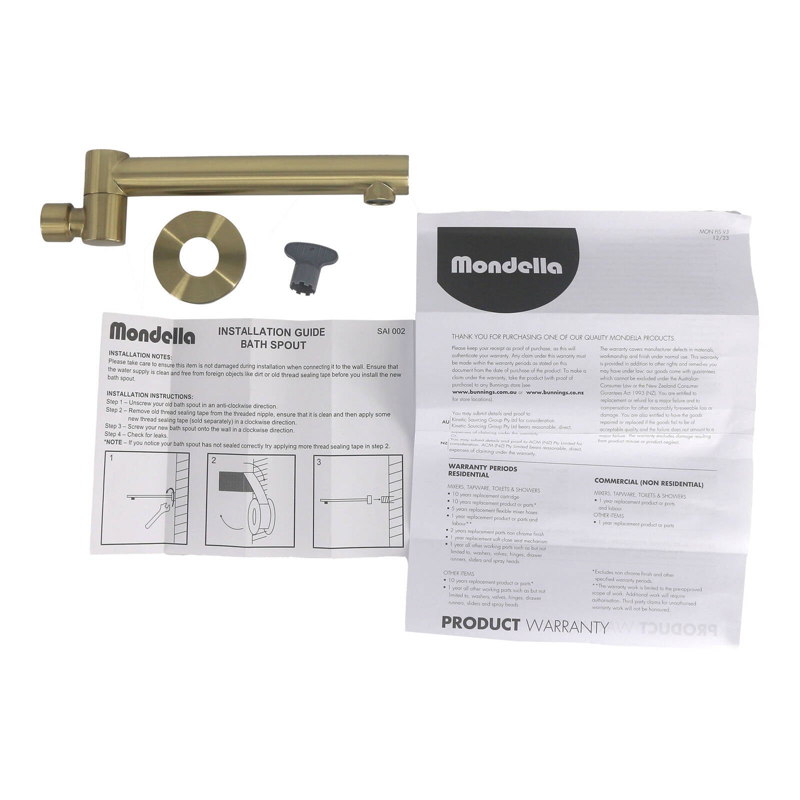 Mondella Resonance Brushed Brass Bath Swivel Spout