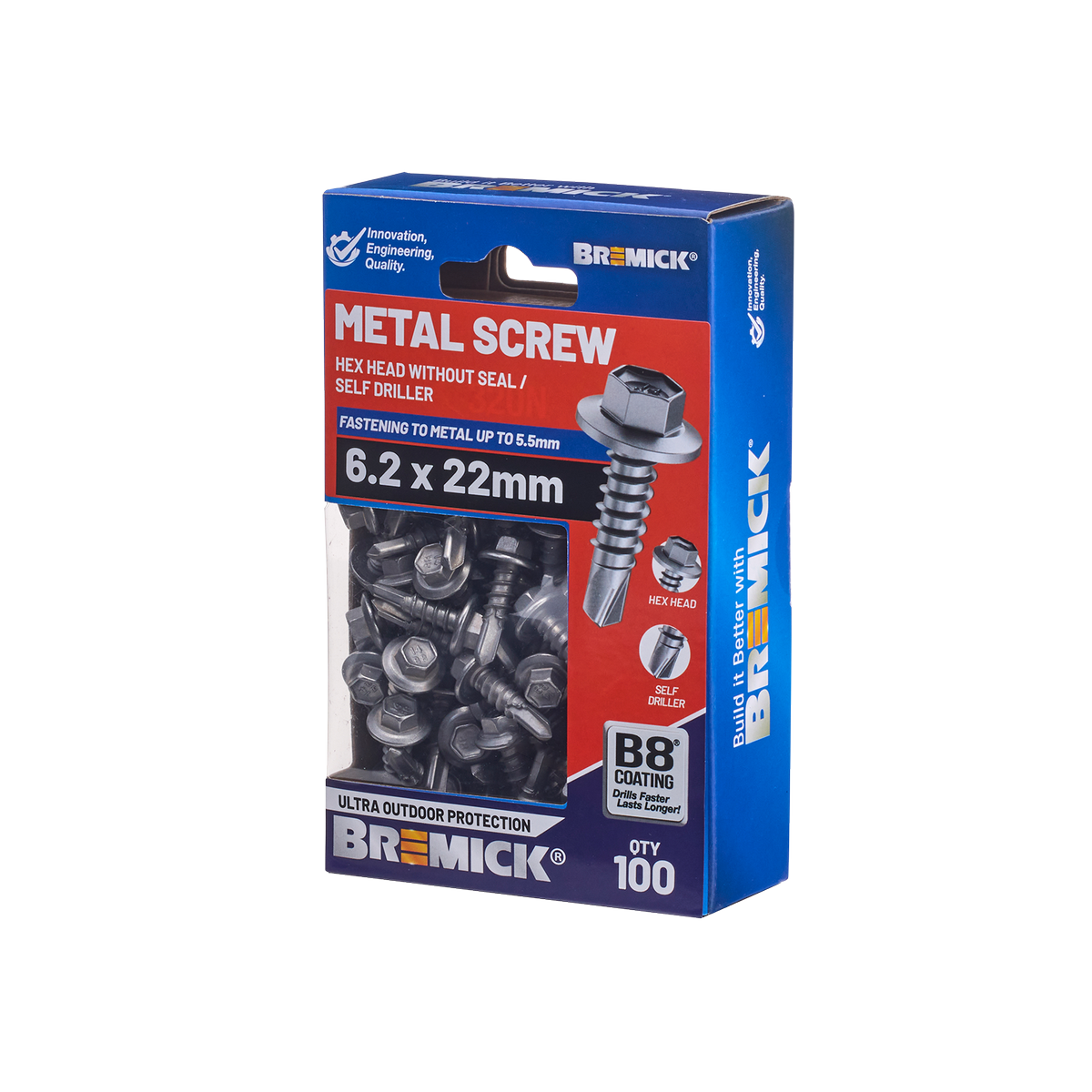 Bremick Metal Hex Screw 6.2 x 22mm - Box of 100 - Self-Drilling - Corrosion Resistant - SuperSaverAU - view 1