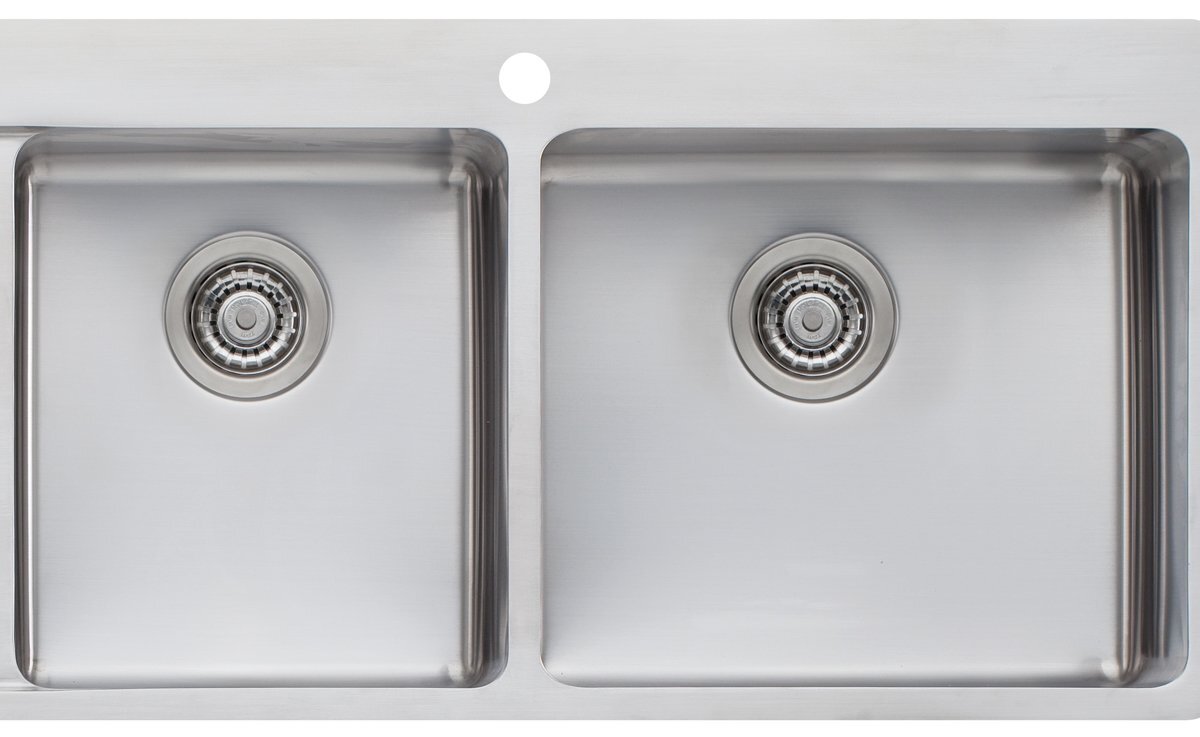 Oliveri Sonetto 1415mm 1 and 3/4 Bowl Topmount Sink - Left Hand Drainer, Bamboo Chopping Board - SN1012