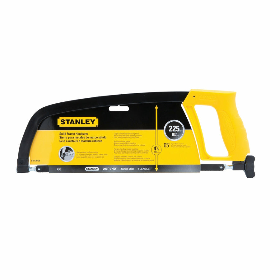 Stanley 12in Carbon Steel D-Shape Hacksaw, 24 TPI, 305mm Blade, Yellow Handle