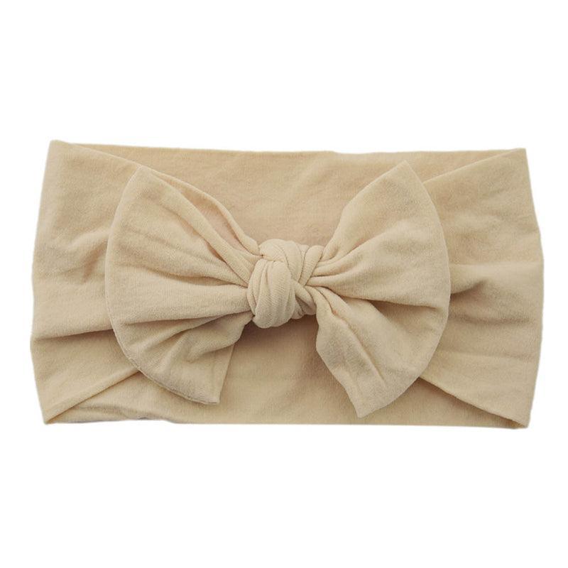 Baby Bow Headband Soft Stretchy Nylon Turban Wrap - Beige