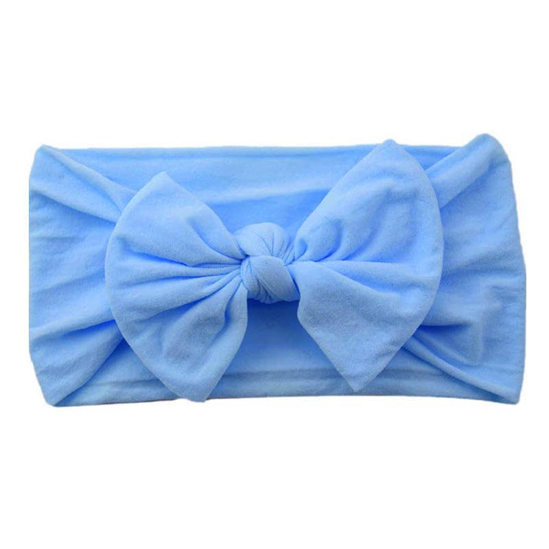 Baby Bow Headband Soft Stretchy Nylon Turban Wrap - Blue