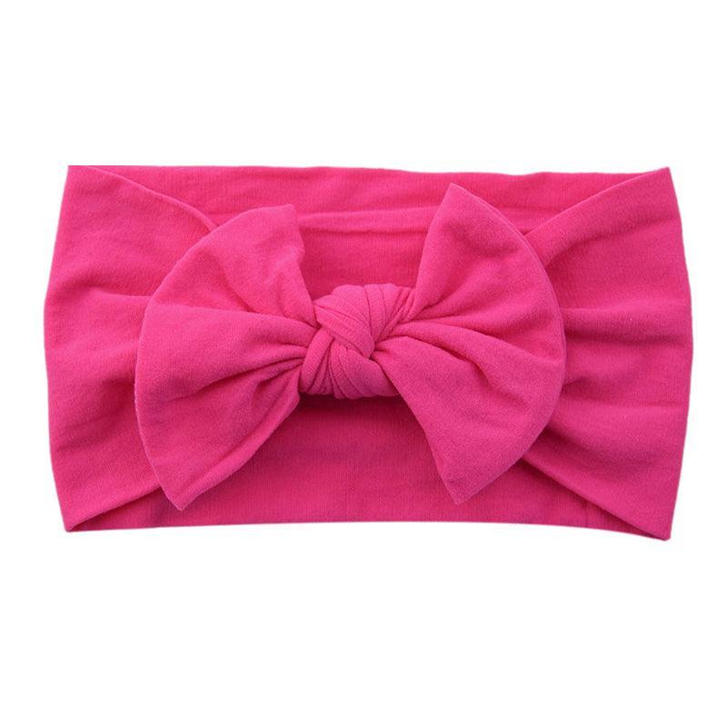 Baby Bow Headband Soft Stretchy Nylon Turban Wrap - Bright Rose