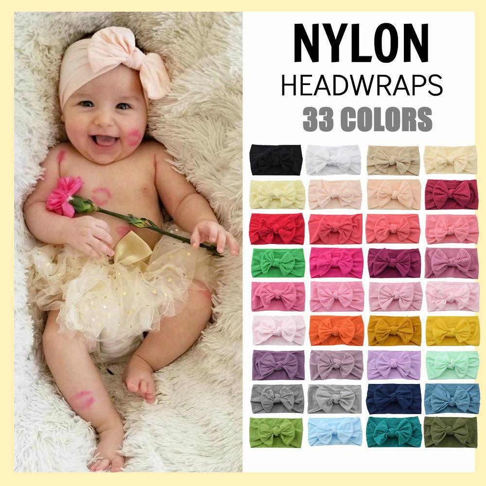 Baby Bow Headband Soft Stretchy Nylon Turban Wrap - Bright Rose - view 2