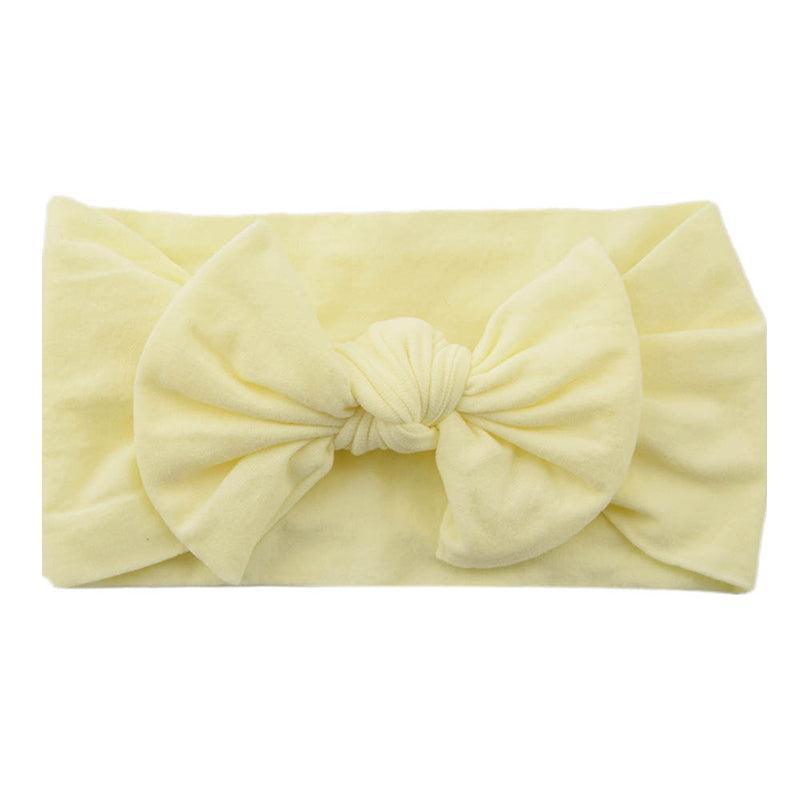 Baby Bow Headband Soft Stretchy Nylon Turban Wrap - Cream Yellow