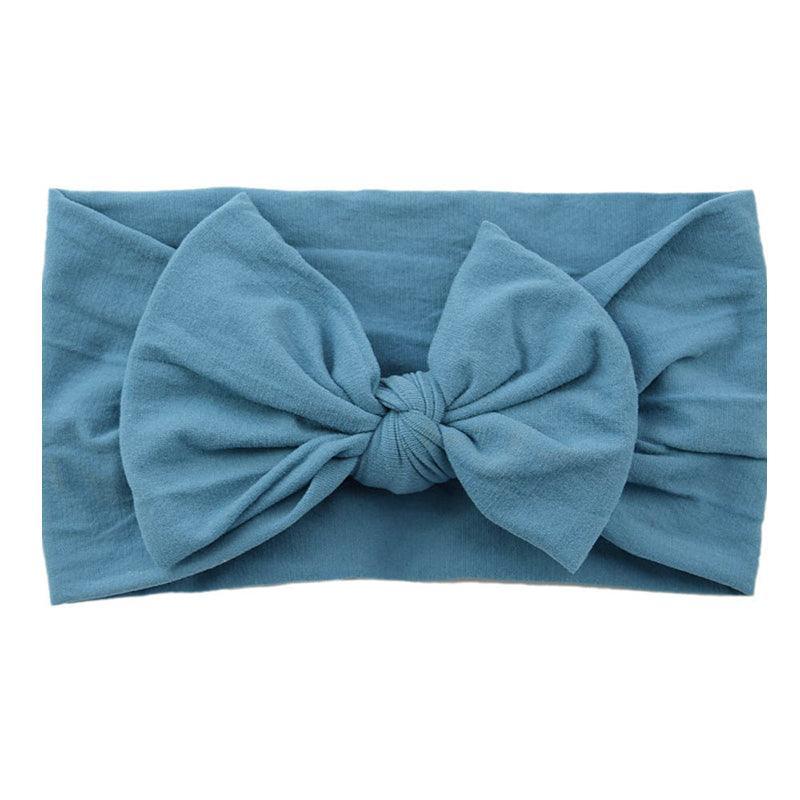 Baby Bow Headband Soft Stretchy Nylon Turban Wrap - Dusty Blue