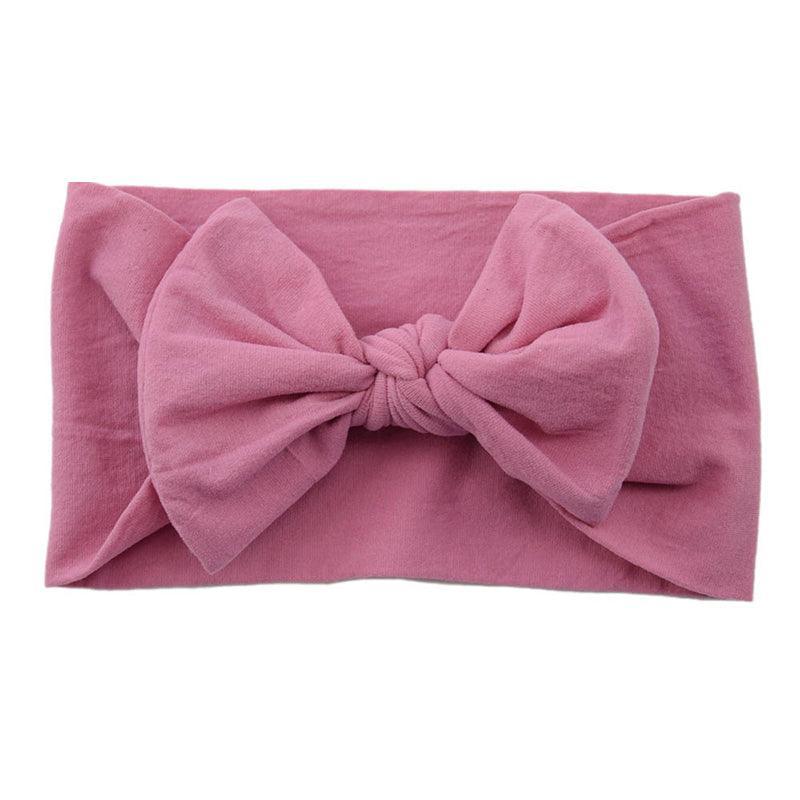 Baby Bow Headband Soft Stretchy Nylon Turban Wrap - Dusty Pink