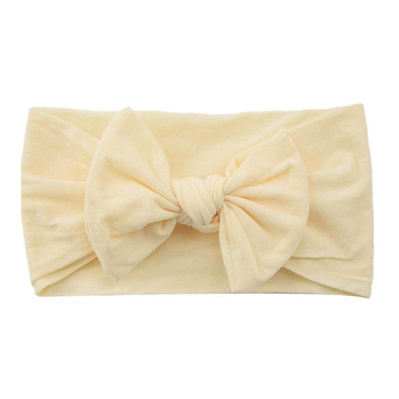 Baby Bow Headband Soft Stretchy Nylon Turban Wrap - Ivory